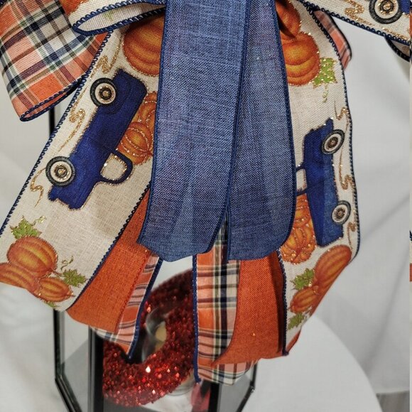 Blue Pumpkin Truck w/Plaid Lantern Bow, Summer Fall Bow, Farmhouse Welcome Bow - Picture 6 of 6